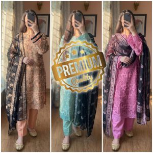 Kasuri Printed Embroidery 3-Piece Suite