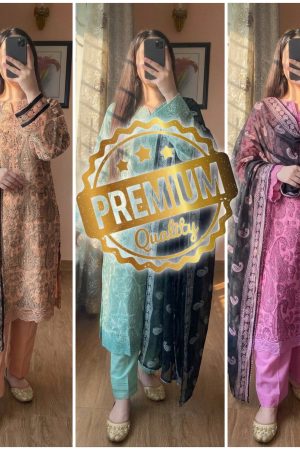 Kasuri Printed Embroidery 3-Piece Suite