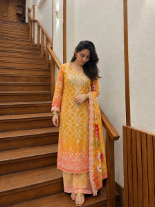 Amber Elegance Embroidered Batik Three-Piece