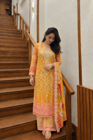 Amber Elegance Embroidered Batik Three-Piece